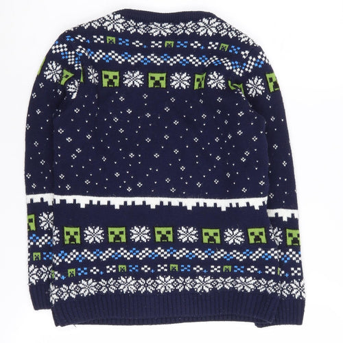Minecraft Boys Blue Jumper 7-8 Years, Knit, Graphic Pullover