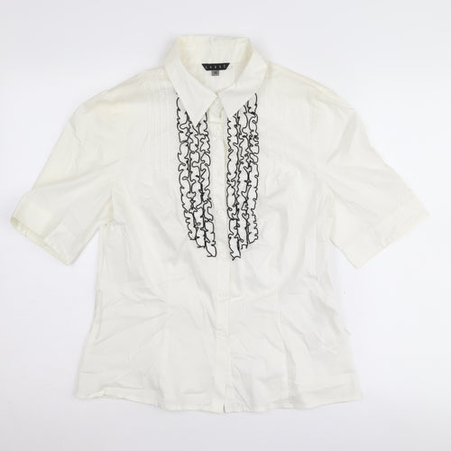 Coast Women's White Button-Up Shirt Size 14 Embroidered