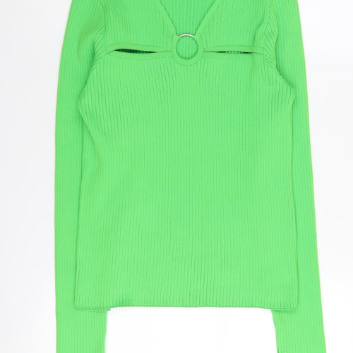 ONLY Women's Green V-Neck Pullover Jumper Size L