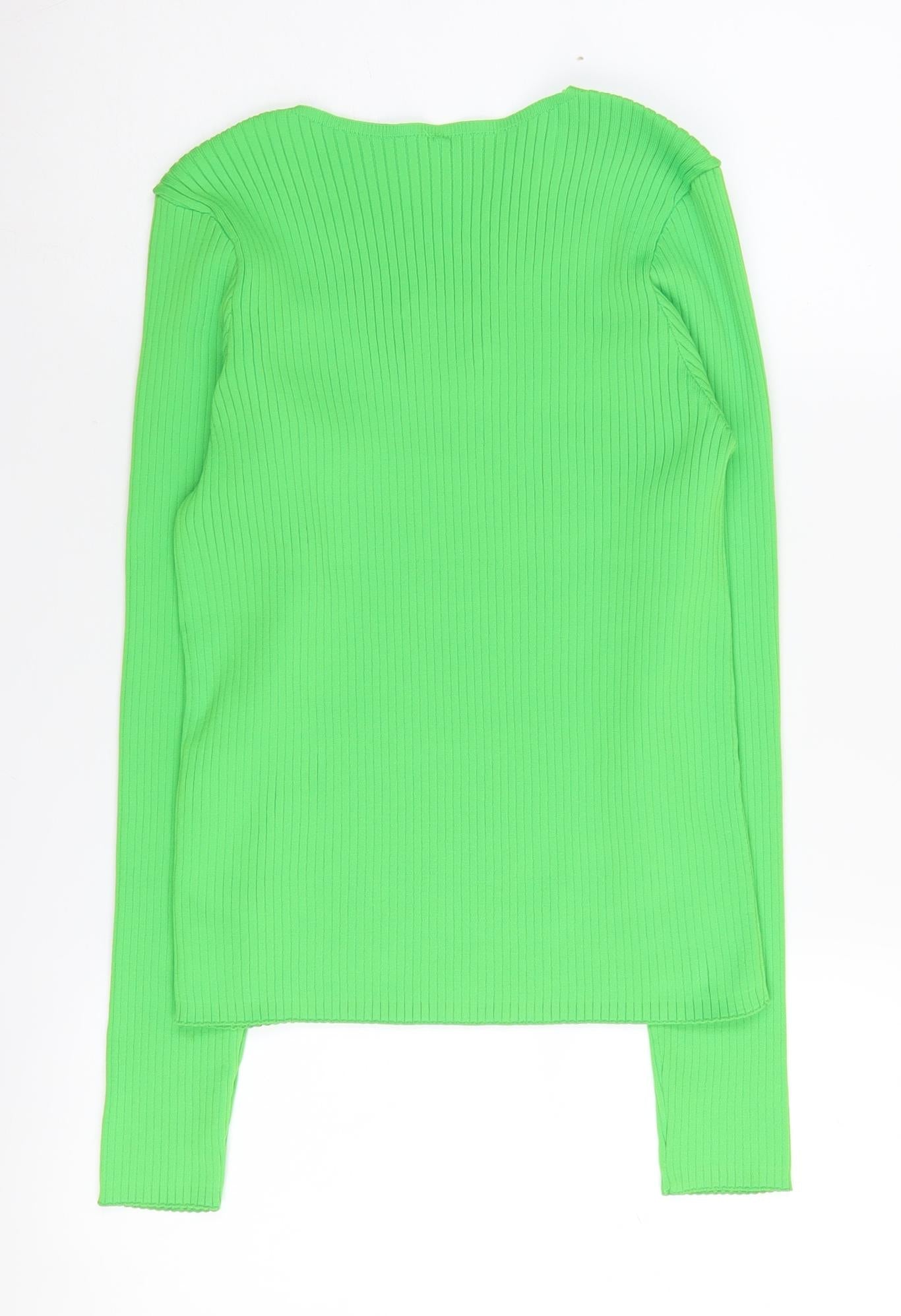 ONLY Women's Green V-Neck Pullover Jumper Size L