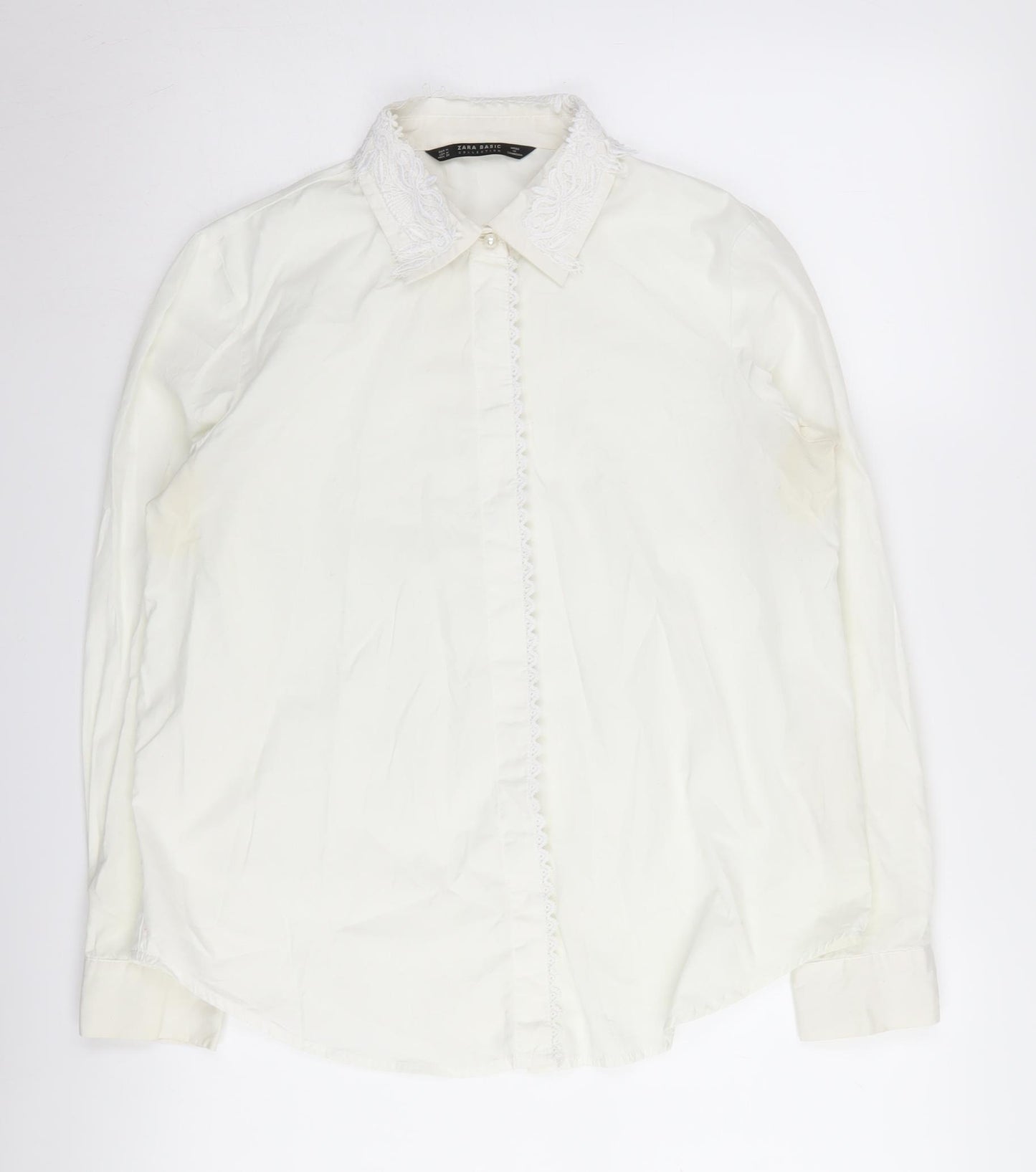 Zara Women's White Button-Up Shirt M