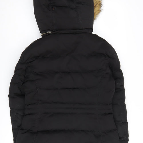 Zara Women's Black Puffer Jacket with Fur Trim Hood S