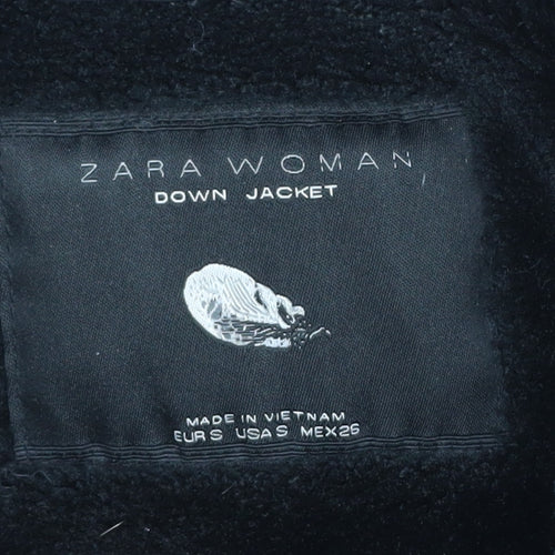 Zara Women's Black Puffer Jacket with Fur Trim Hood S
