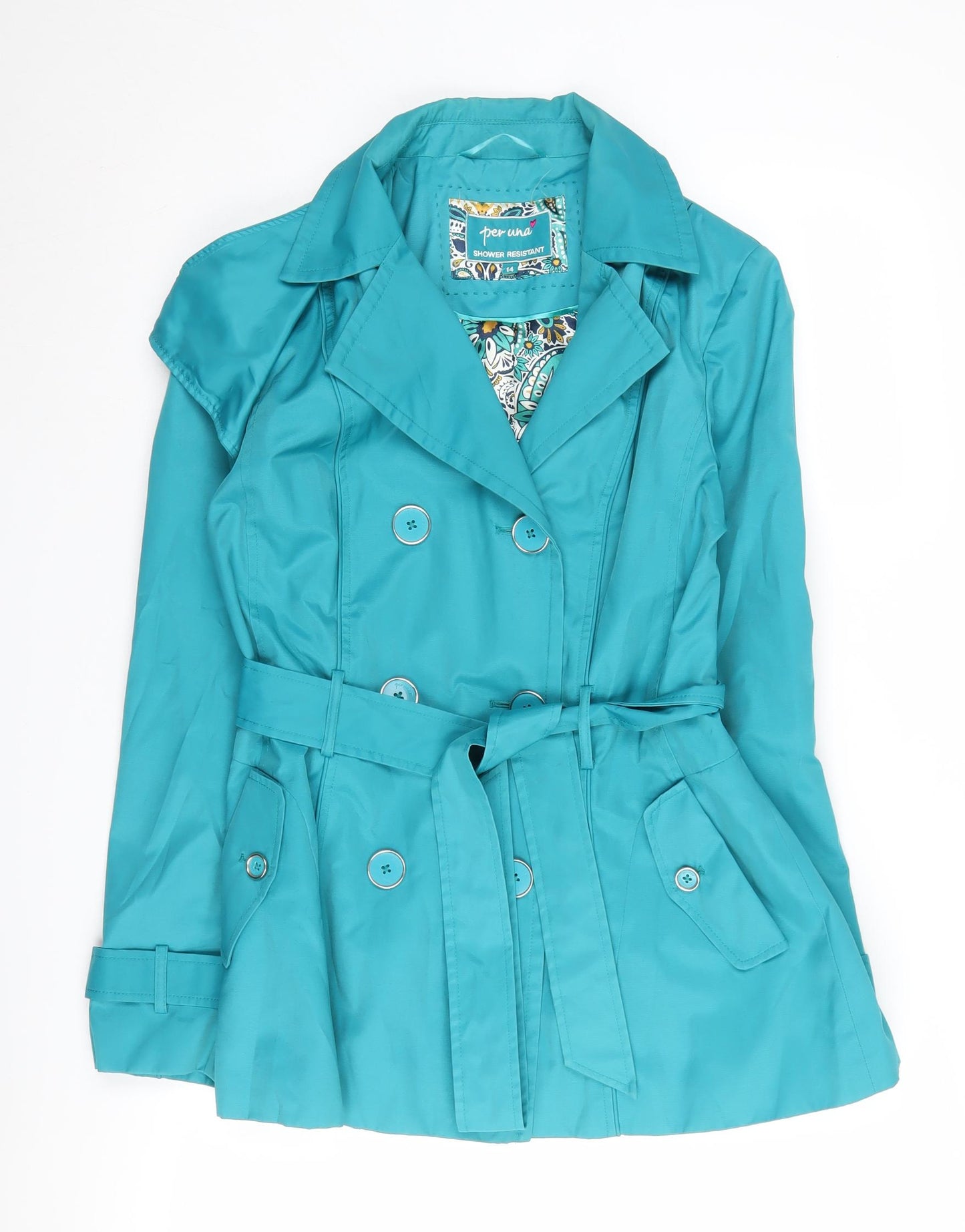 Per Una Women's Blue Mid-Length Trench Coat Size 14