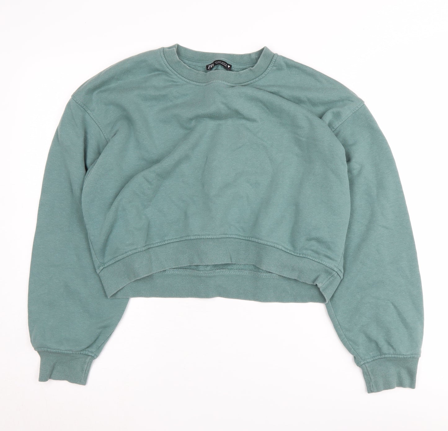 Zara Women's Green Pullover Sweatshirt M