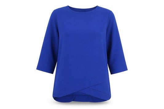 Front view of Quiz Women's Blue Tunic, size 12, Round Neck