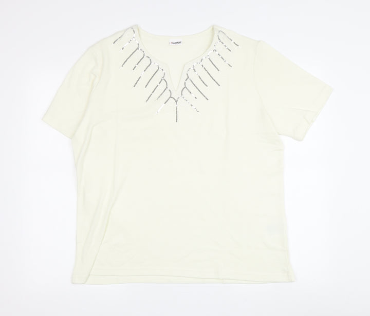 Damart Women's White Sequin V-Neck T-Shirt Size L