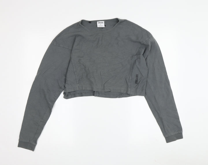 Gymshark Women's Grey Cropped T-Shirt, Size S