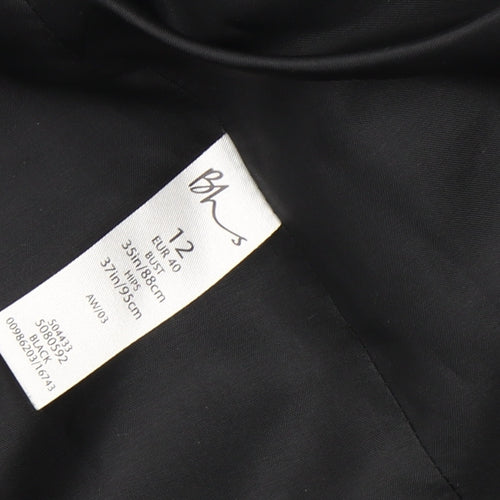 BHS Women’s Black Wool Blend Coat Size 12 Overcoat