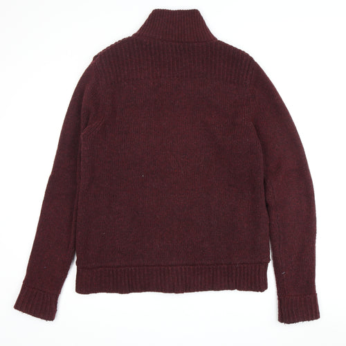 William Hunt Men's Red Cardigan, M, High Neck, Wool Blend