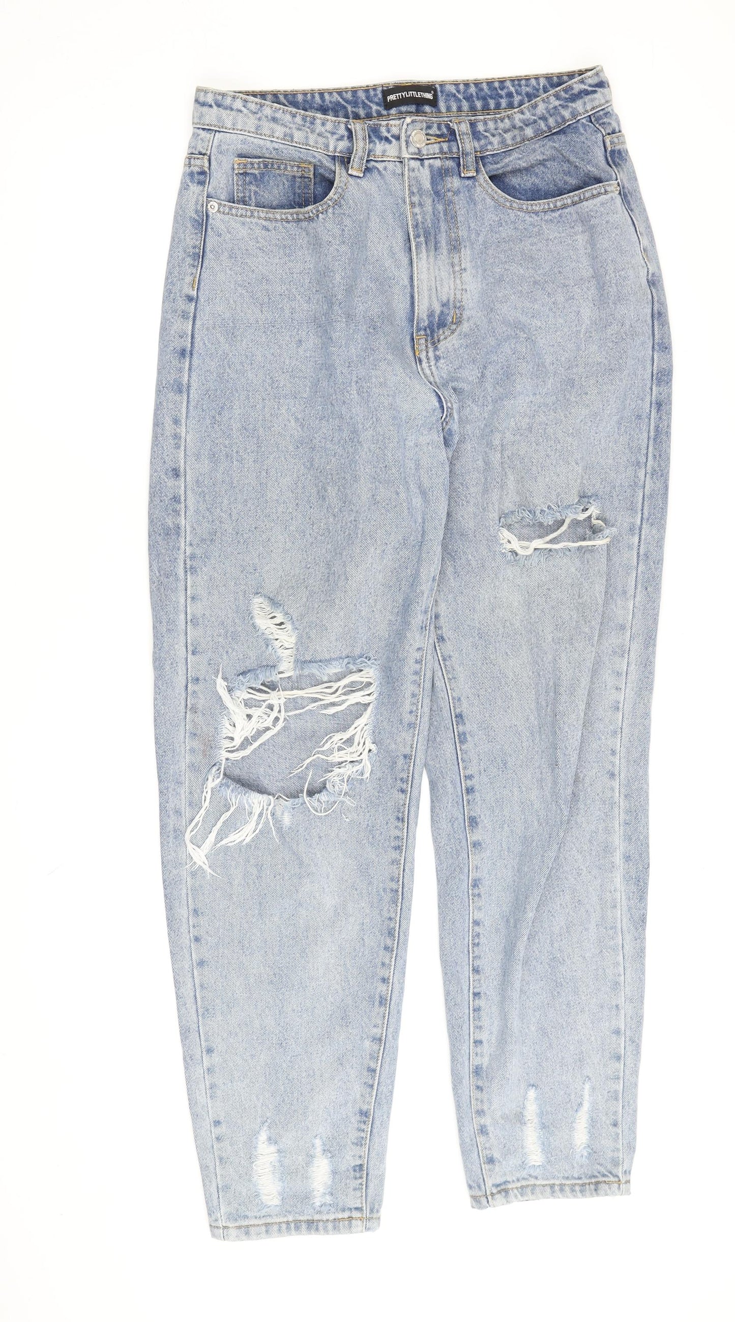 PrettyLittleThing Women's Blue Mom Jeans, Size 10, Distressed