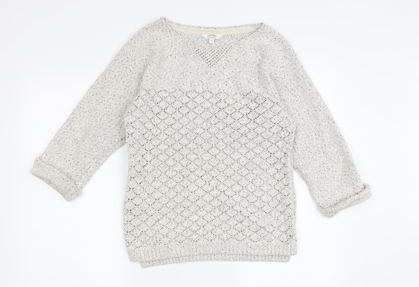 FatFace Women’s Ivory Pullover, Size 8, Open-Knit Jumper
