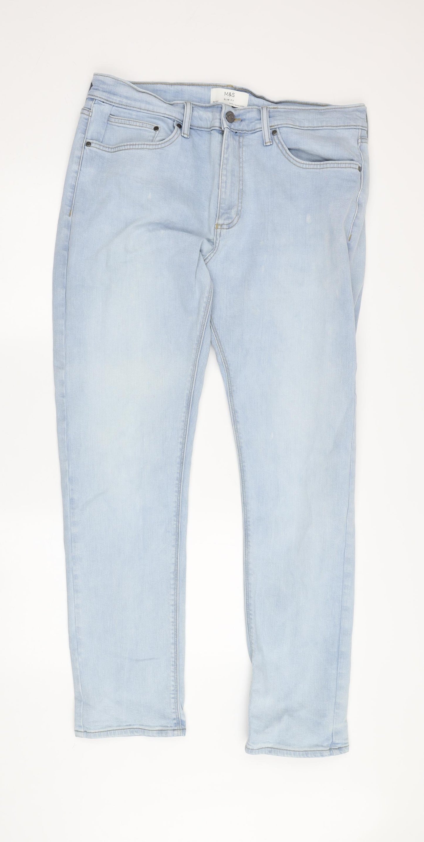 Marks and Spencer Men's Light Blue Slim Straight Jeans