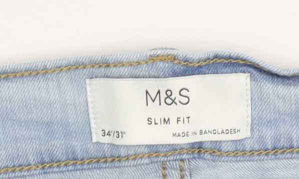 Marks and Spencer Men's Light Blue Slim Straight Jeans