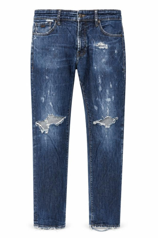Front view of Hugo Boss Men's Blue Straight Slim Jeans - 33