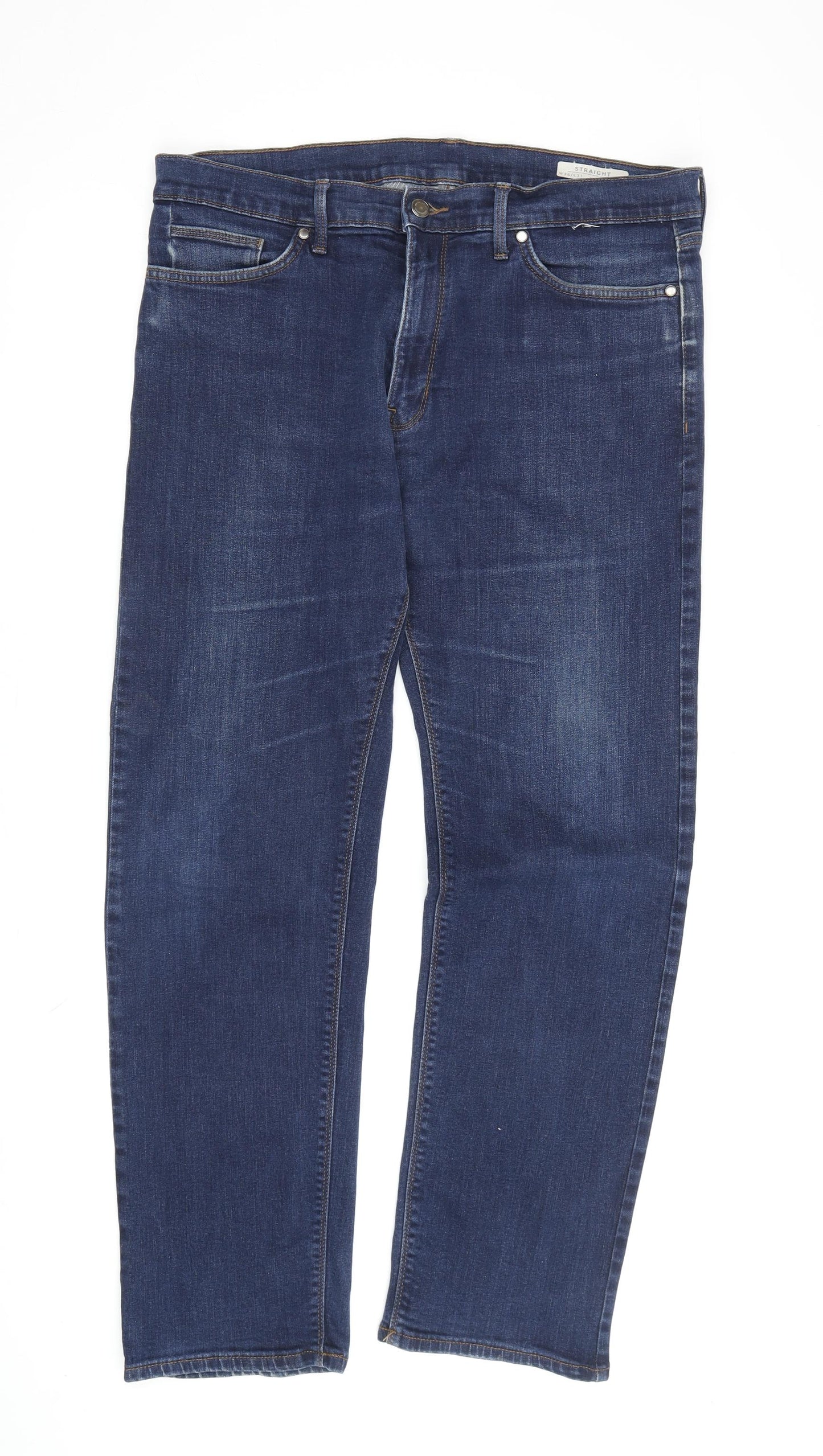 Men's Straight Blue Denim Jeans in Size 36