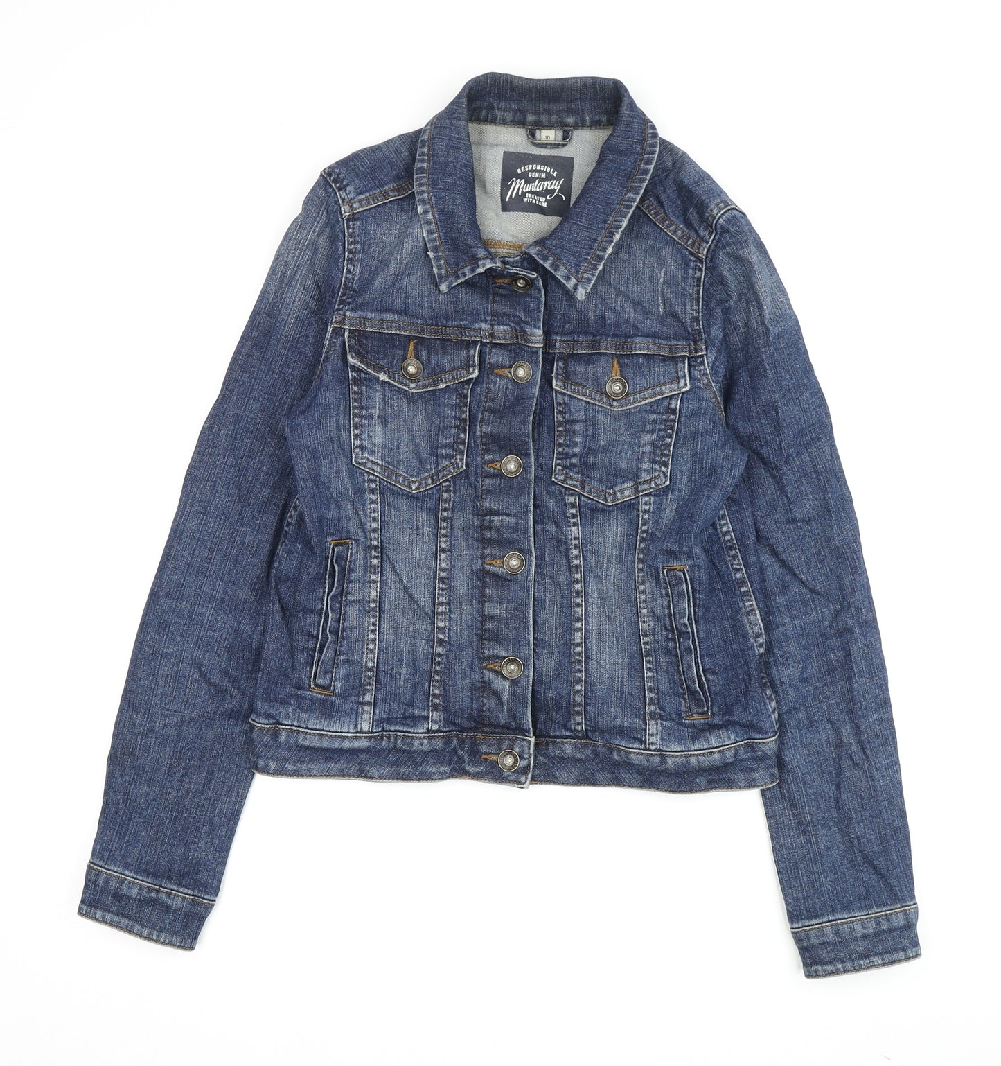 Mantaray Women's Blue Denim Jacket Size 10 Casual Spring