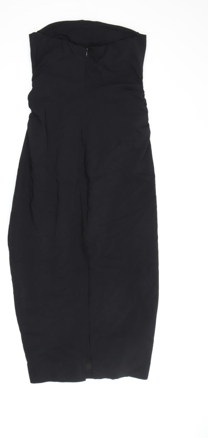Zara Women Black Strapless Bodycon Midi Dress - Size 12
