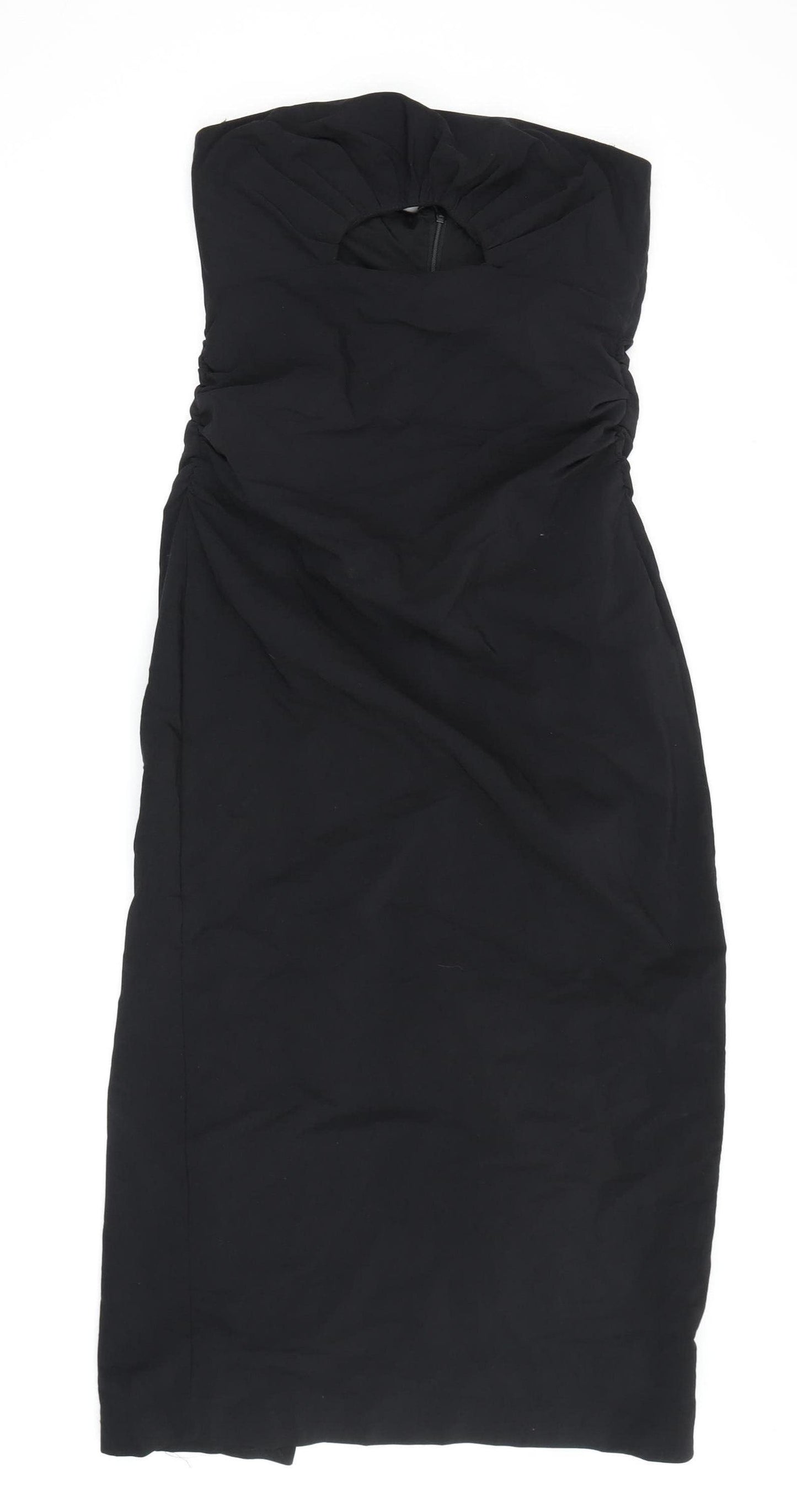 Zara Women Black Strapless Bodycon Midi Dress - Size 12