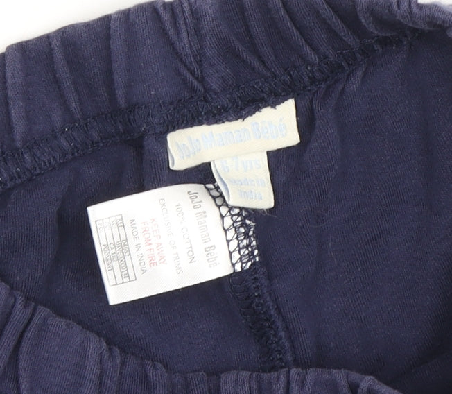 JoJo Maman Bébé Girls Blue Cotton Shorts, Size 6-7 Years