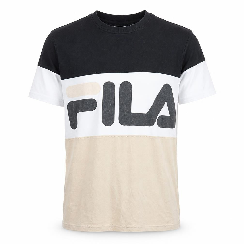 Fila Men's Black Beige Colourblock T-Shirt Size S