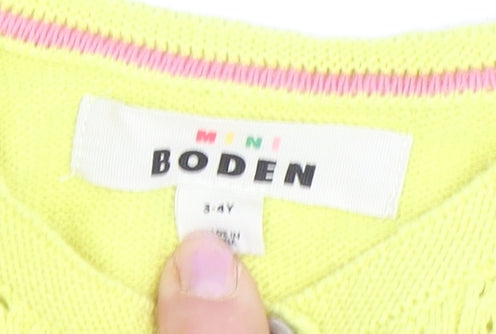 Mini Boden Girls Yellow Cardigan Age 3-4 Years, Cotton