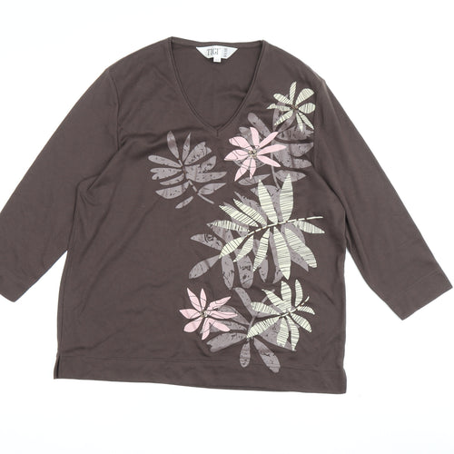 TIGI Wear Women's Grey Floral T-Shirt, Size 14, Casual Elegance