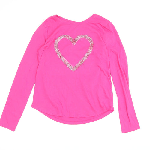 Gap Girls Pink Glitter Heart T-Shirt Long Sleeve XL