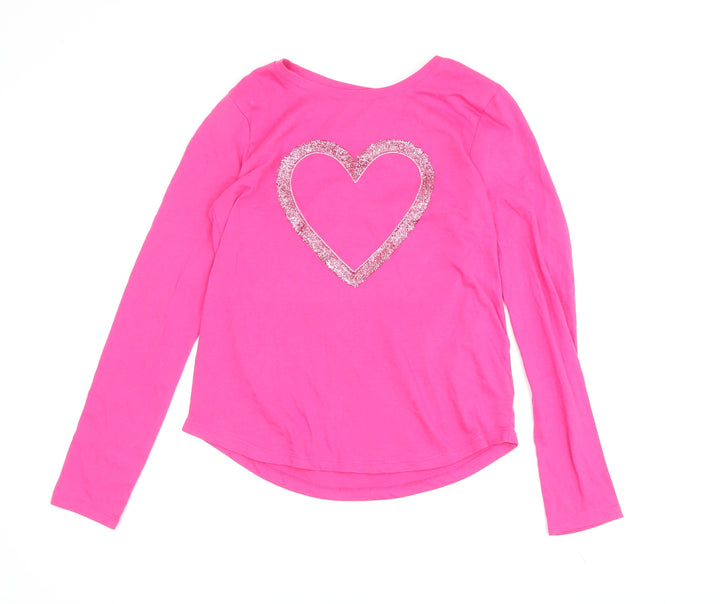 Gap Girls Pink Glitter Heart T-Shirt Long Sleeve XL