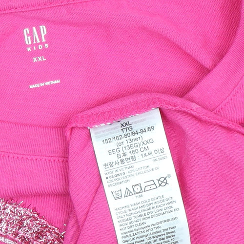 Gap Girls Pink Glitter Heart T-Shirt Long Sleeve XL