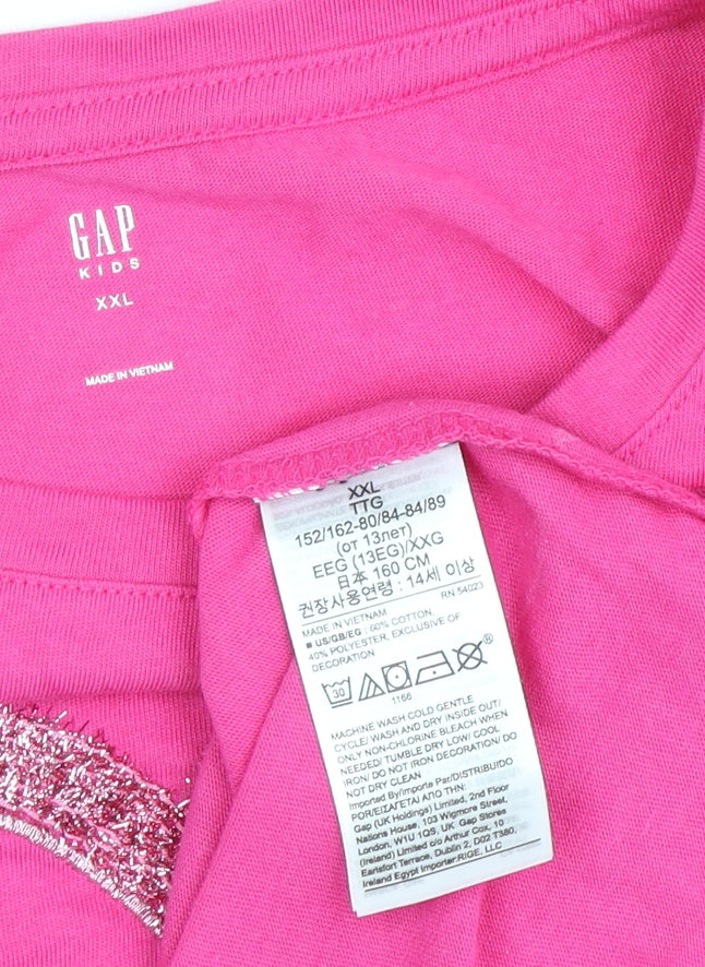 Gap Girls Pink Glitter Heart T-Shirt Long Sleeve XL