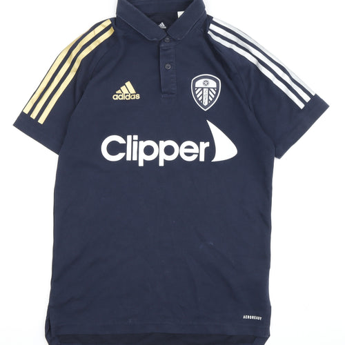 Adidas Boys Blue Polo Shirt XS Short Sleeve Logo Sporty