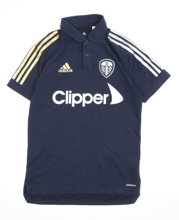 Adidas Boys Blue Polo Shirt XS Short Sleeve Logo Sporty