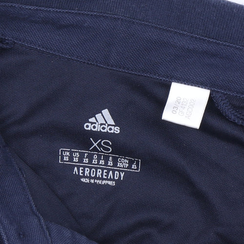 Adidas Boys Blue Polo Shirt XS Short Sleeve Logo Sporty