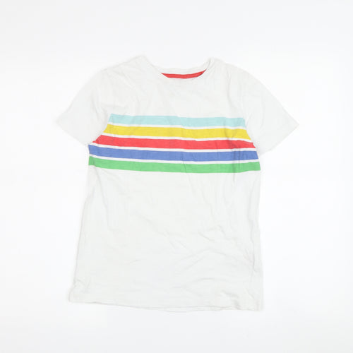 Boden Boys White Rainbow Striped T-Shirt (9-10 Years)