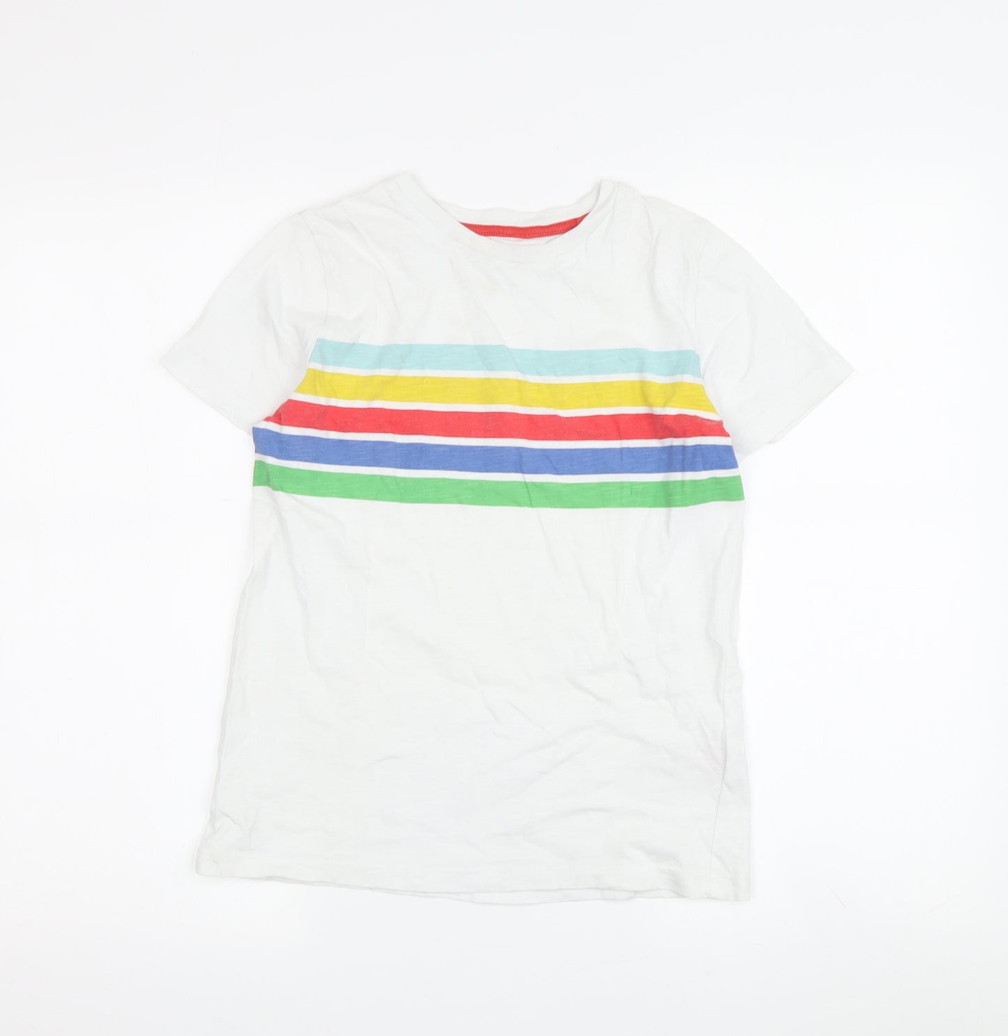 Boden Boys White Rainbow Striped T-Shirt (9-10 Years)