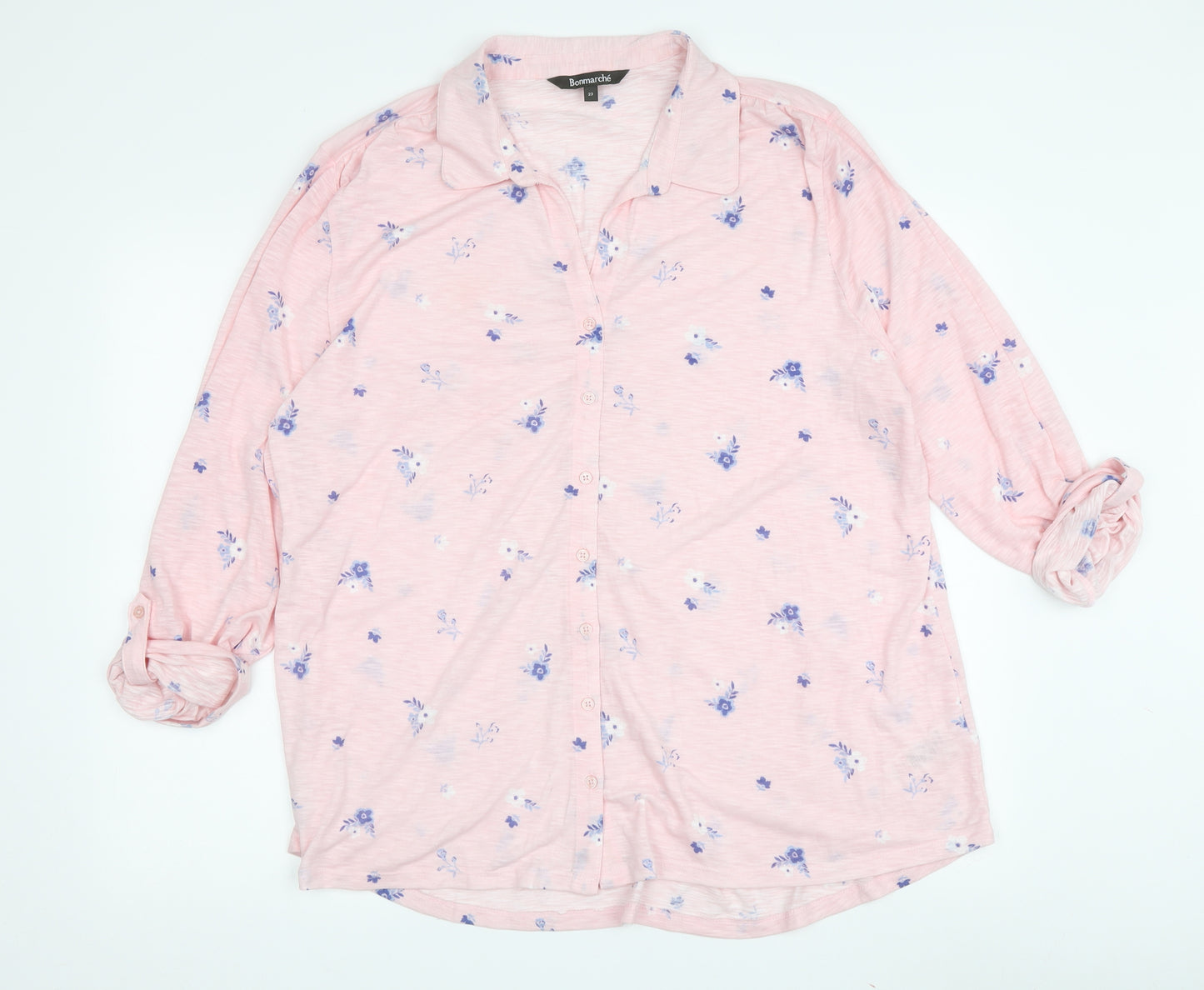 Bonmarché Women's Pink Floral Button-Up Shirt Size 22