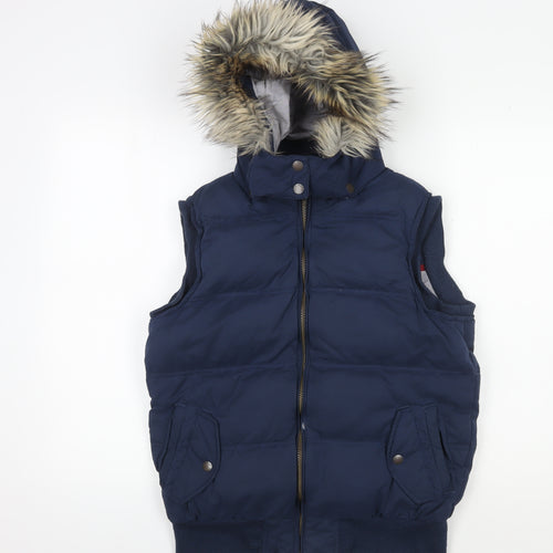 Fat Face Women's Blue Padded Hooded Waistcoat Size 14