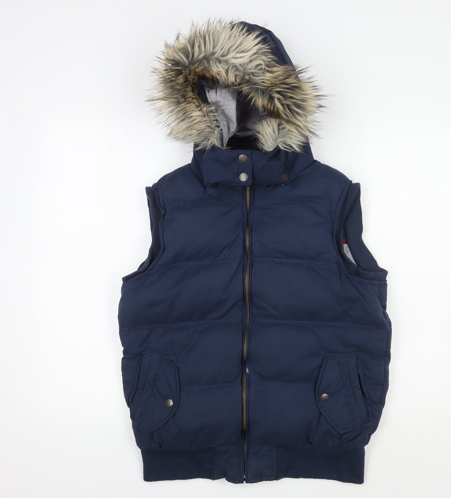 Fat Face Women's Blue Padded Hooded Waistcoat Size 14