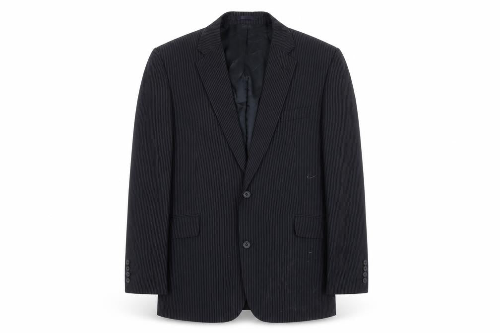 Front view of Centaur Men's Black Striped Blazer, size 44R