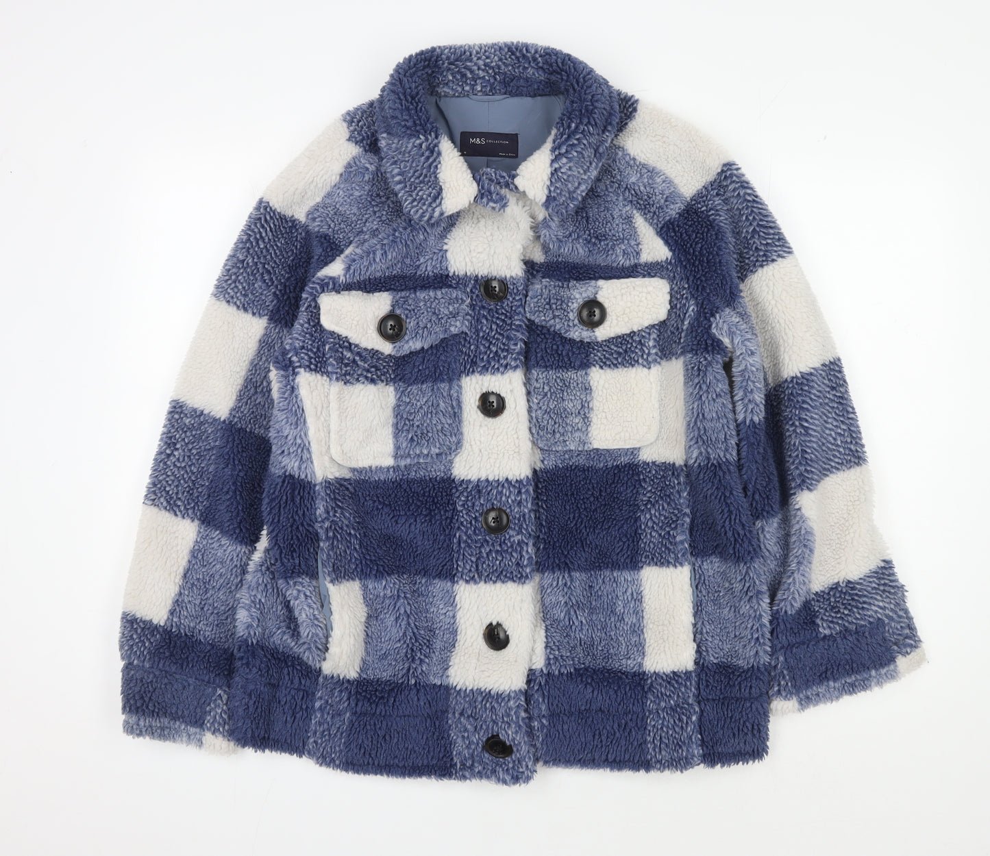Marks and Spencer Women's Blue Check Fleece Jacket Size 10