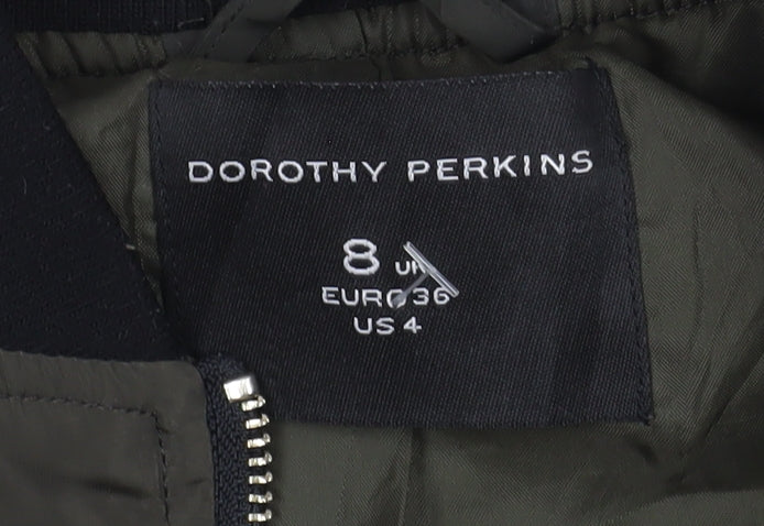 Dorothy Perkins Women's Bomber Jacket Green Size 8