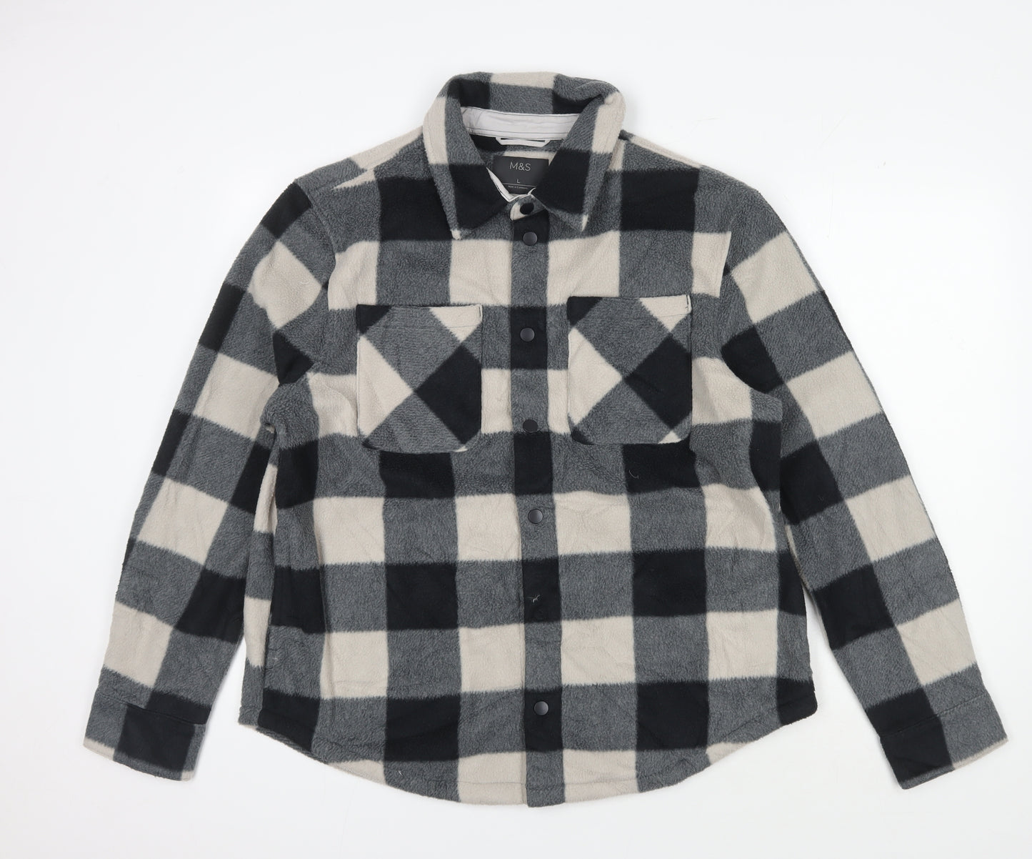 Marks and Spencer Men's Grey Check Shacket - Size L