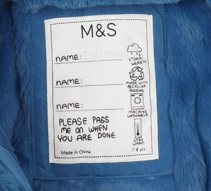 Marks and Spencer Girls Blue Puffer Jacket 7-8 Years