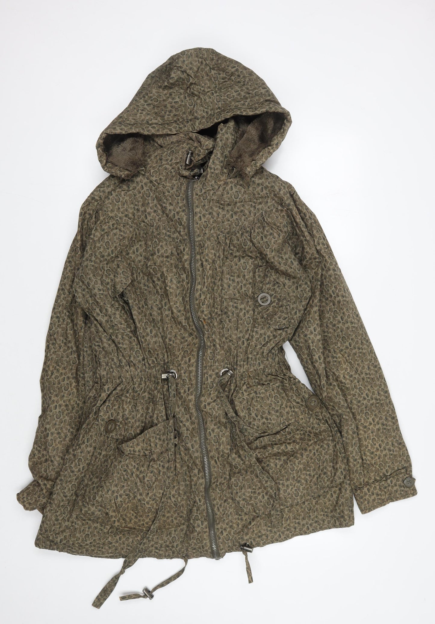 Denim Co Women's Brown Animal Print Parka Jacket Size 12