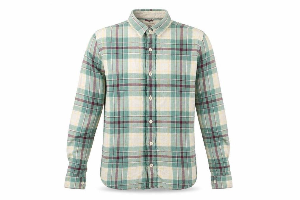 Front view of FatFace Men's Multicoloured Plaid Button-Up Shirt XS