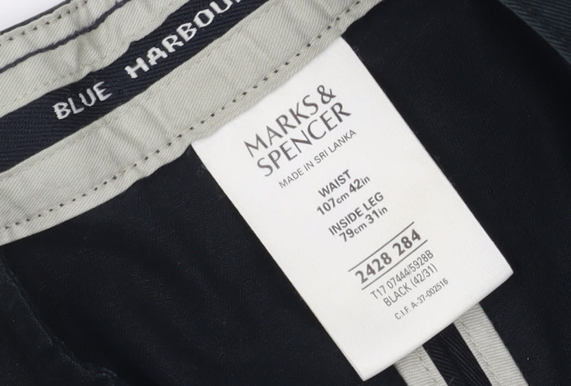 Marks and Spencer Men's Black Chino Trousers, 42 Regular