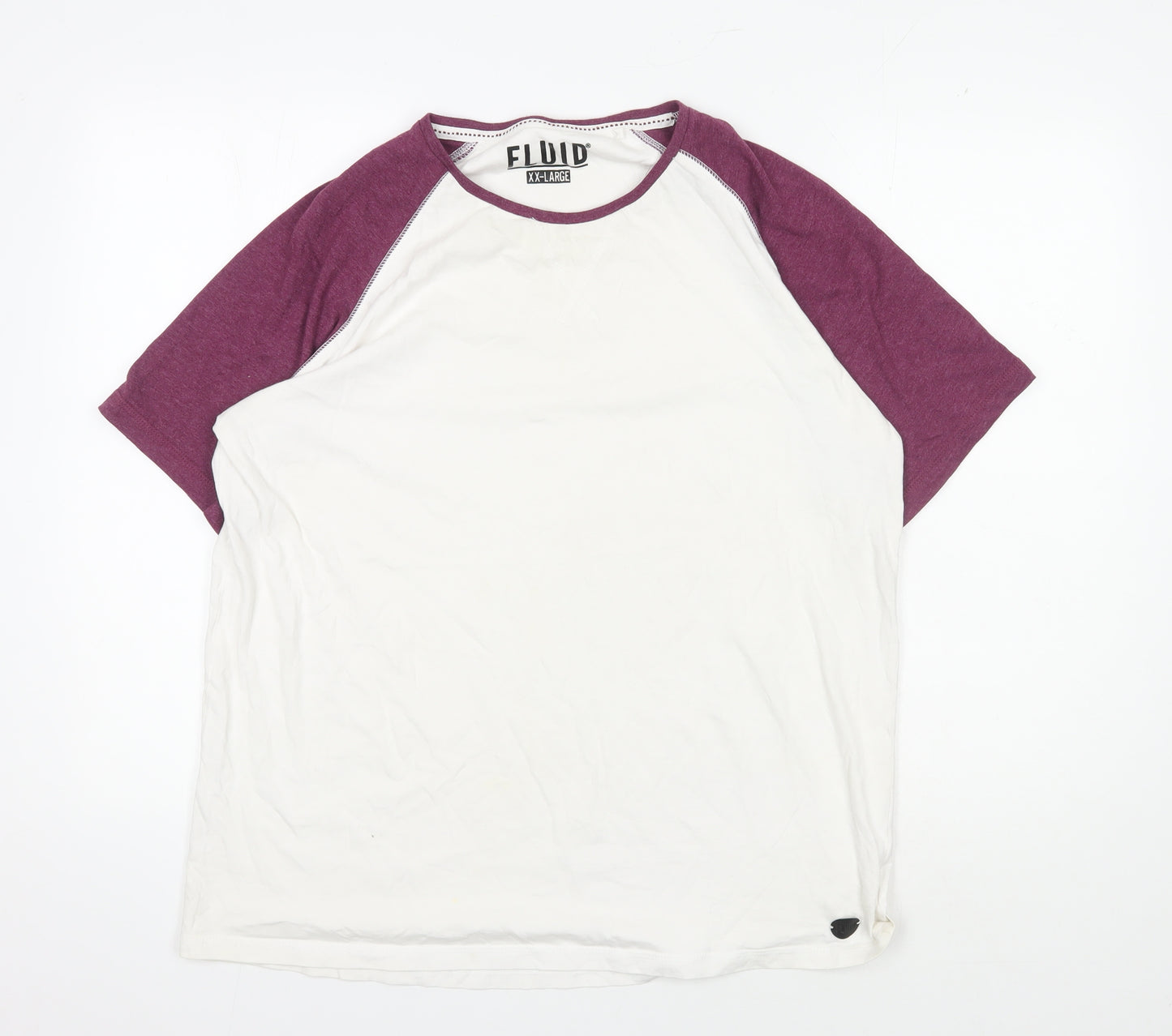 Fluid Men's 2XL White Red Raglan Short Sleeve T-Shirt