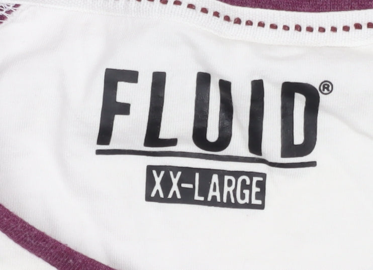 Fluid Men's 2XL White Red Raglan Short Sleeve T-Shirt
