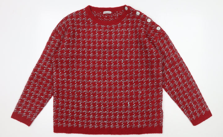 Damart Women's Red Pullover Jumper - Medium Geometric